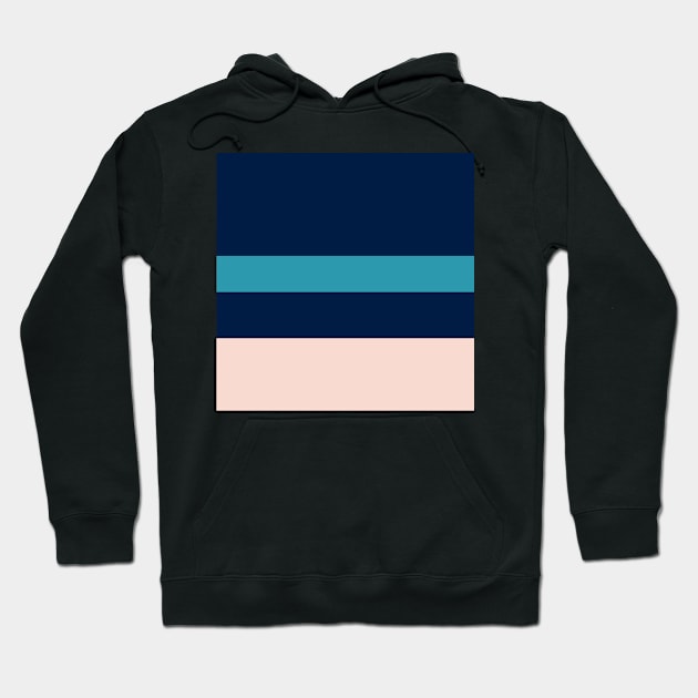 A shocking compound of Navy, Deep Sea Blue, Christmas Blue, Pale Cyan and Champagne Pink stripes. Hoodie by Sociable Stripes